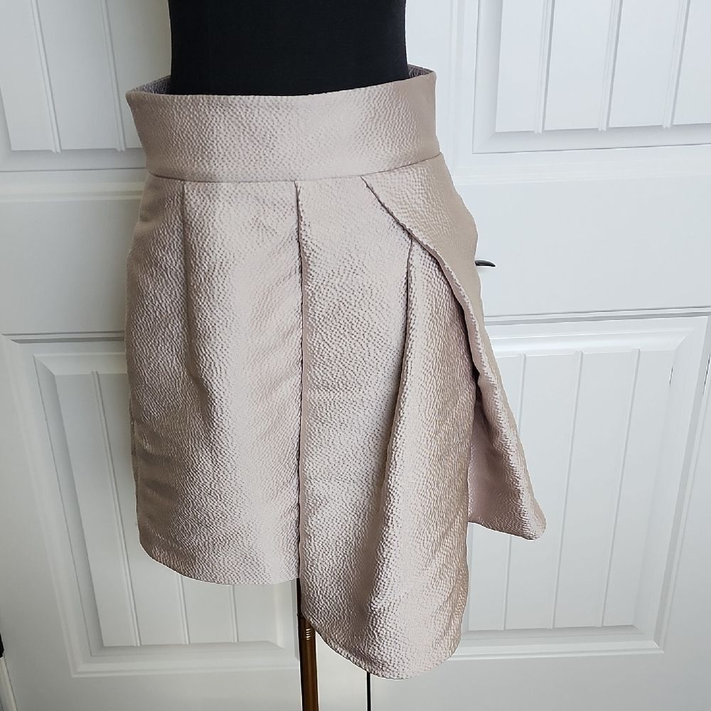 Tibi Textured Asymmetric Mini Skirt in Pale Blush
